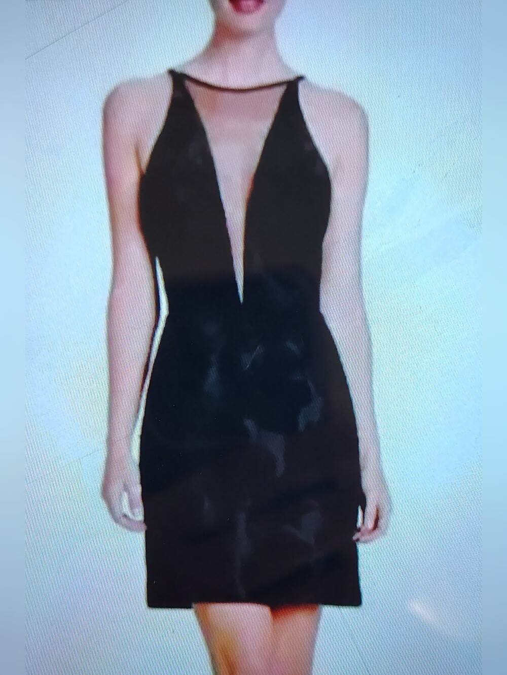 NWOT Dress The Population Black Mesh Brocade Plunge Sheath 'Kennedy' LBD Dress S